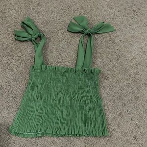 Army green tie crop top
